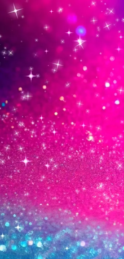 Vibrant pink glitter wallpaper with sparkling stars