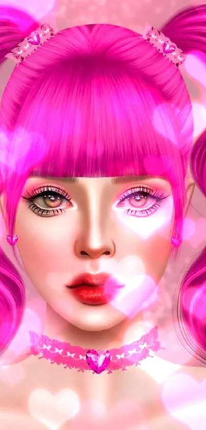 Digital art of a vibrant pink-haired portrait.