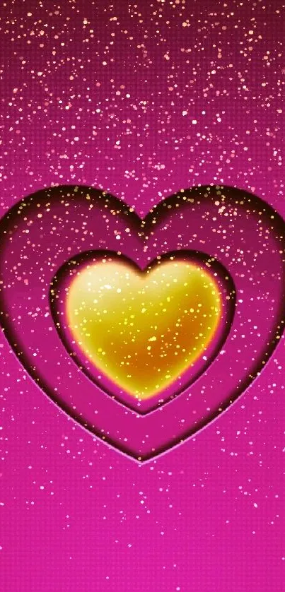 Vibrant magenta background with a golden heart design.