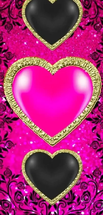 Pink and black heart pattern wallpaper