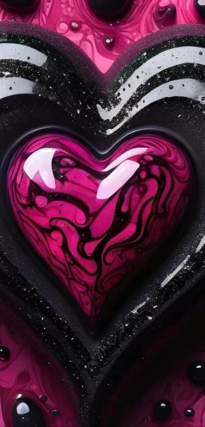 Vibrant pink and black heart design wallpaper.