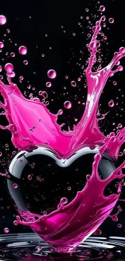 Heart-shaped pink splash on dark background.