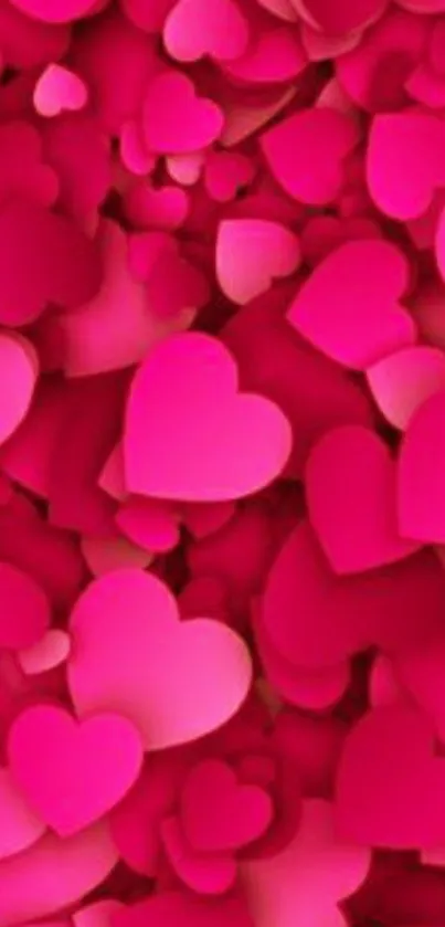 Vibrant pink heart pattern mobile wallpaper.