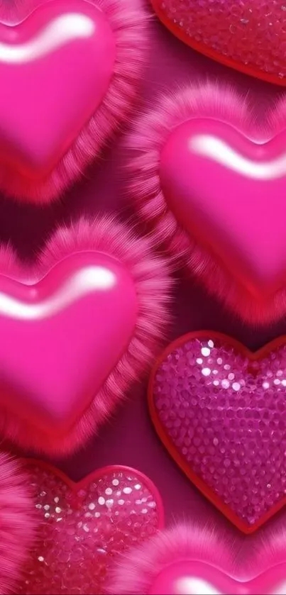 Vibrant pink fluffy hearts wallpaper design.