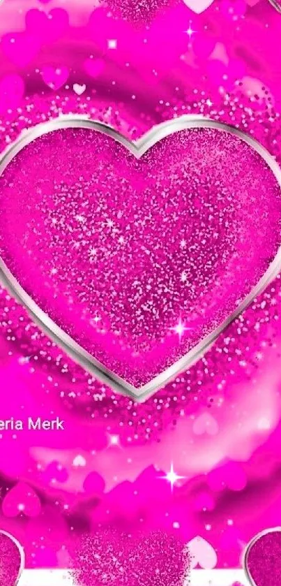 Sparkly pink heart wallpaper with glitter design.