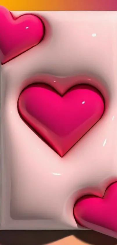 Vibrant pink hearts on a pastel mobile wallpaper, perfect for devices.