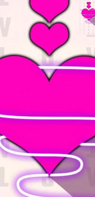 Mobile wallpaper featuring a vibrant pink heart with curved lines.