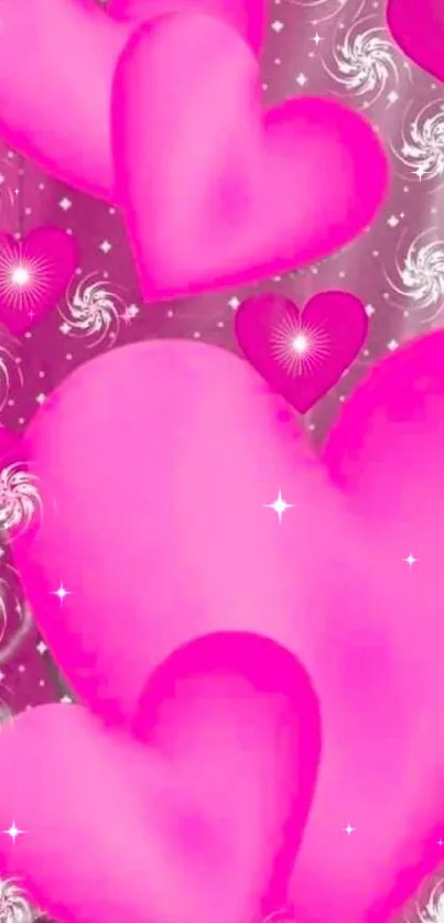 Vibrant pink heart wallpaper with swirling patterns.