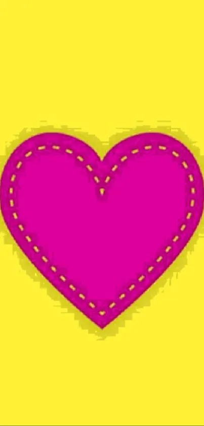 Pink heart on a yellow background wallpaper.