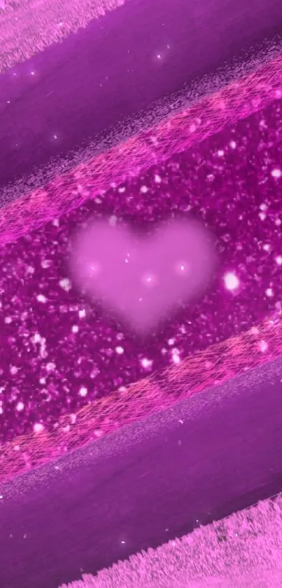 Bright pink heart with sparkles and textured background.