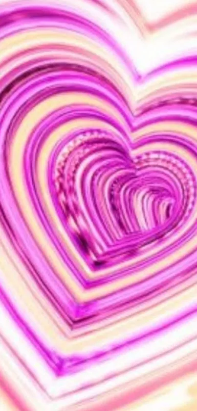 Vibrant pink and yellow heart swirl abstract mobile wallpaper.