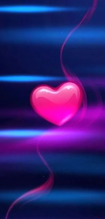 Vibrant pink heart on dark background with neon glow elements.