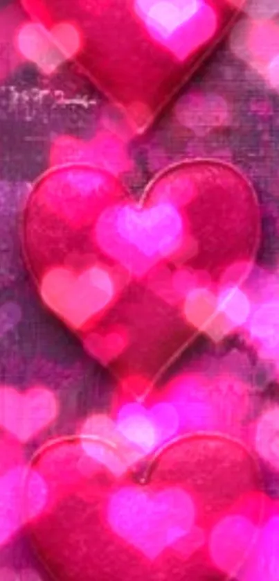 Three vibrant pink hearts on a magenta background.