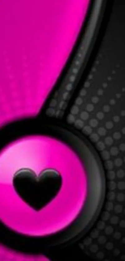 Vibrant pink heart wallpaper with abstract black design.