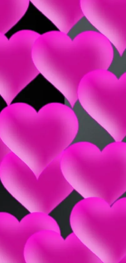 Bright magenta hearts on a dark background mobile wallpaper.