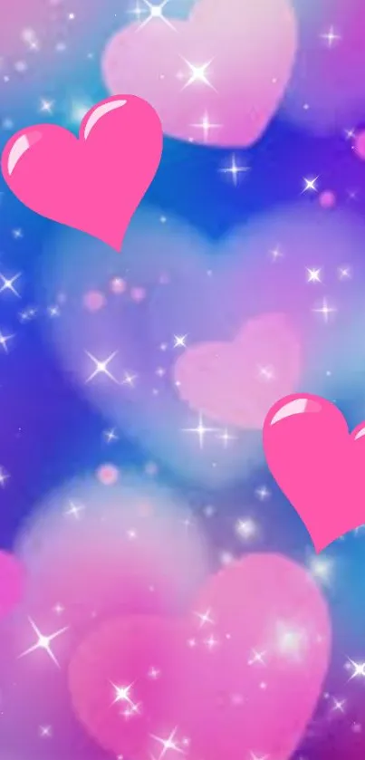 Vibrant pink hearts with a dreamy sparkling background.