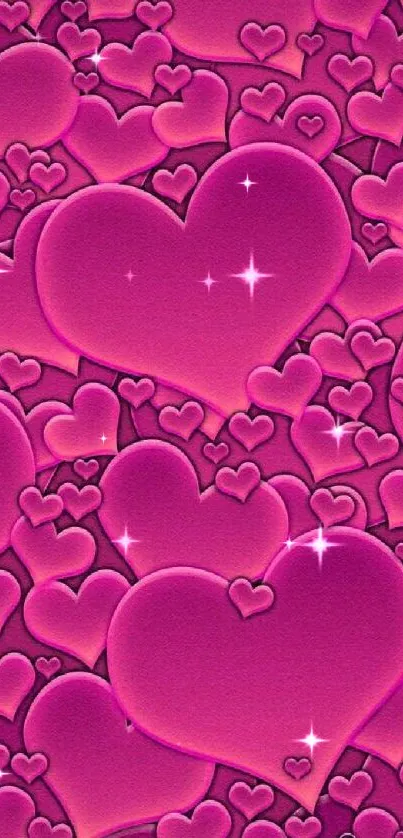 Vibrant pink hearts pattern mobile wallpaper by Vladstudio.