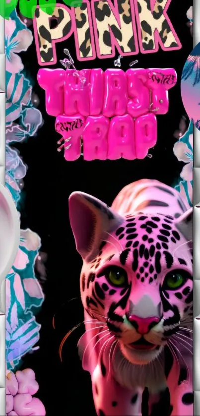 Vibrant pink leopard art wallpaper with bold text.