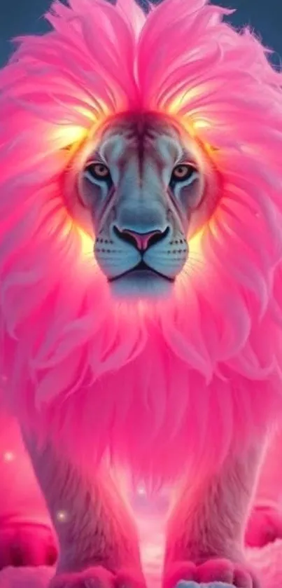 Lion with vibrant pink mane glowing vividly.