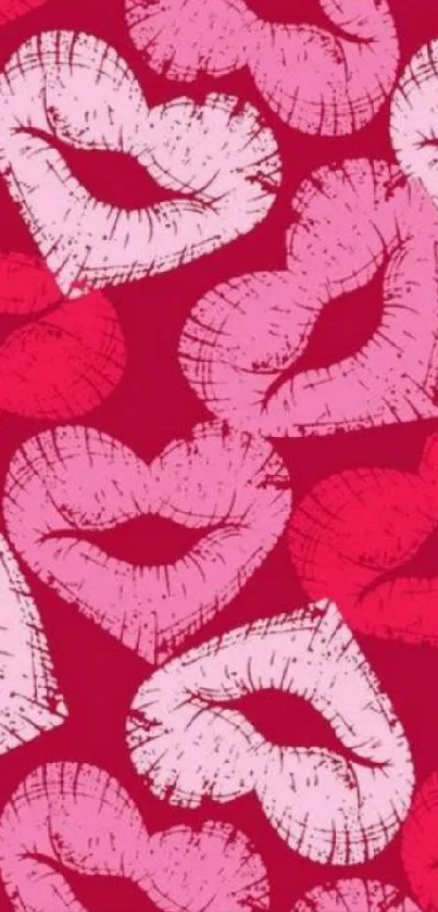 Vibrant pink and red lip pattern wallpaper for phones.