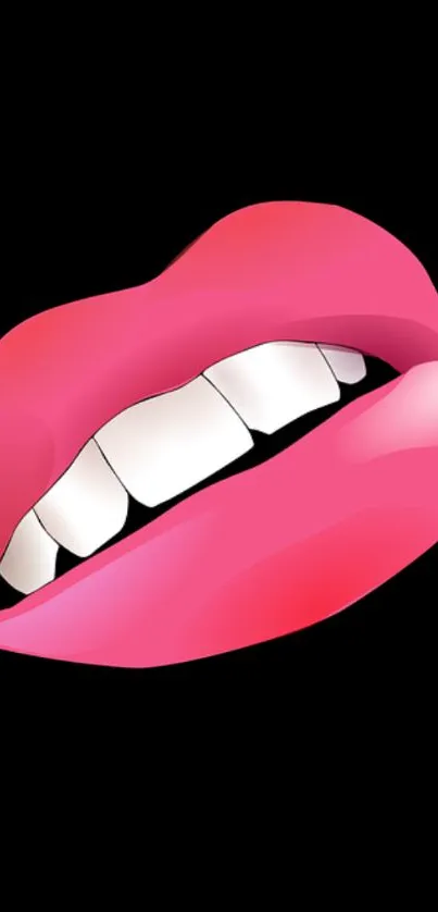 Bold pink lips art against a black background for mobile wallpaper.