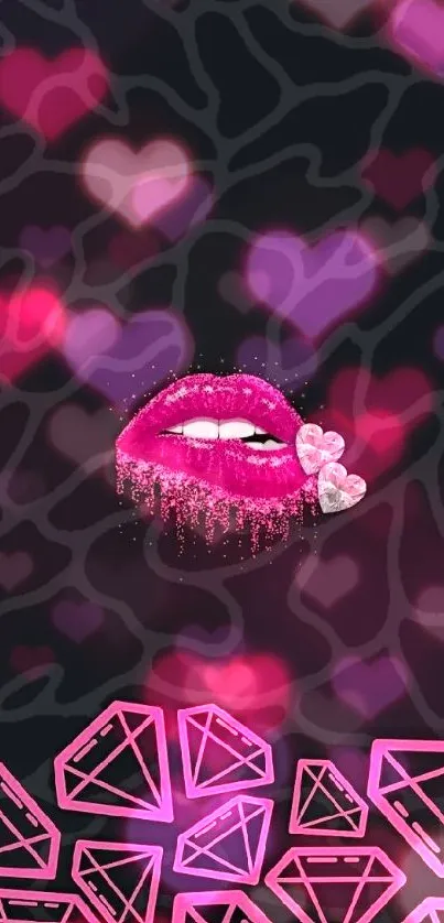 Pink lips with abstract background design.