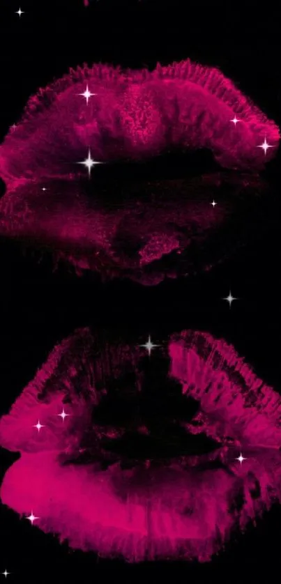 Vibrant pink lip prints on dark background wallpaper.