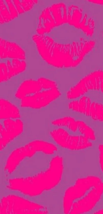 Vibrant pink lips pattern on a purple background.