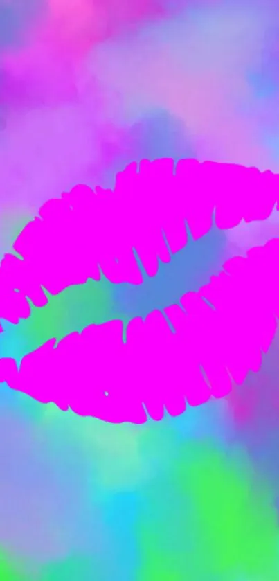 Vibrant pink lips with colorful gradient background.