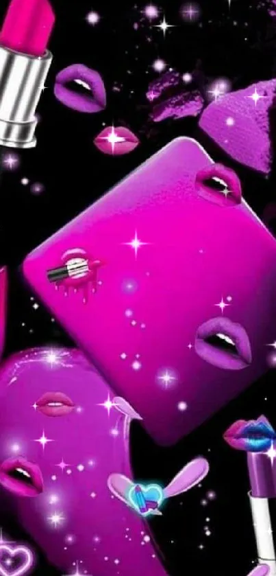 Stylish pink lipstick and lips wallpaper for mobile phone.