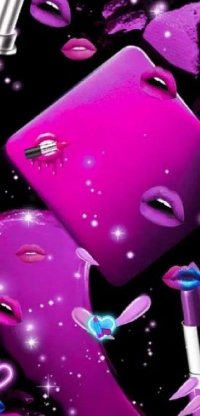 Vibrant pink lips and lipstick wallpaper design.