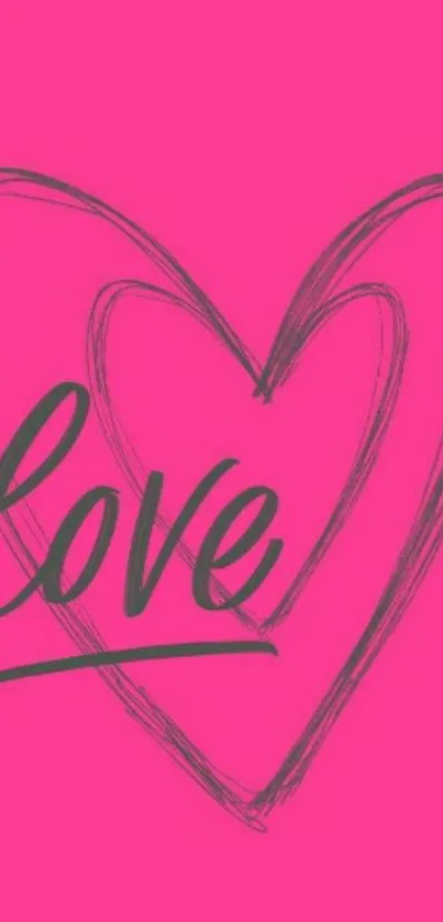 Pink heart wallpaper with love text on vibrant background.