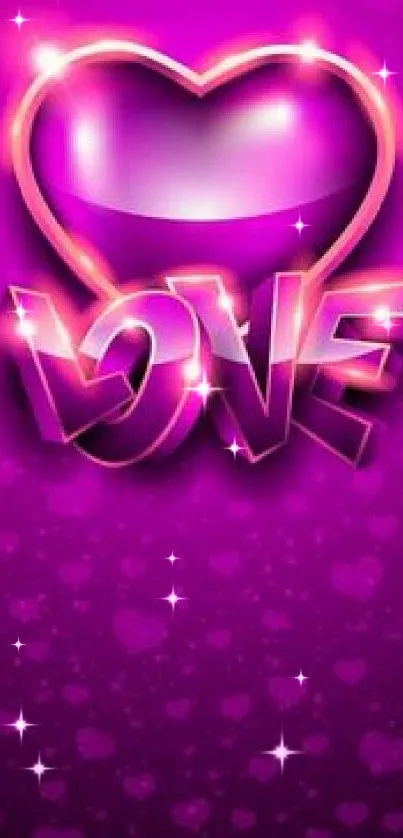 Pink love design with glowing heart and love text.
