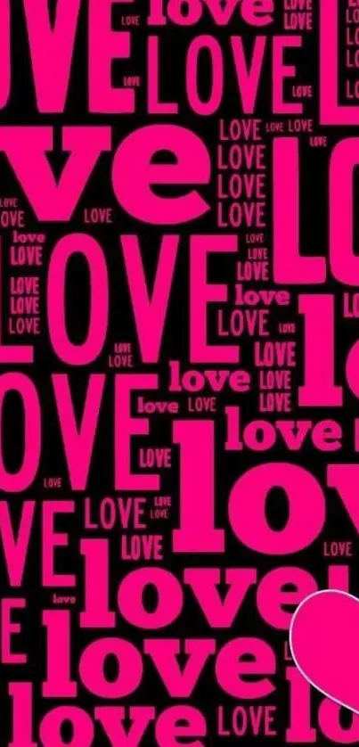 Pink love text pattern on black background wallpaper.