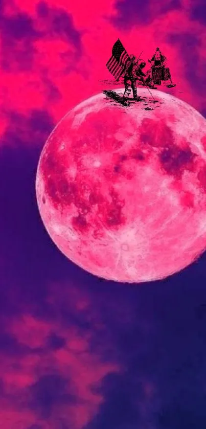 Artistic pink moon with vivid colors and space theme for mobile wallpaper.