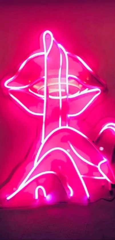 Vibrant pink neon wallpaper with hand and lips design.