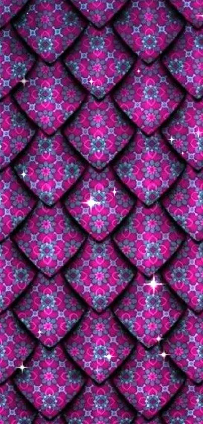 Intricate vibrantly colored pink geometric pattern mobile wallpaper.