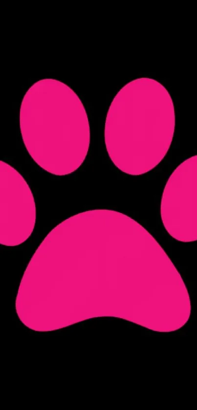 Vibrant pink paw print on black background mobile wallpaper.