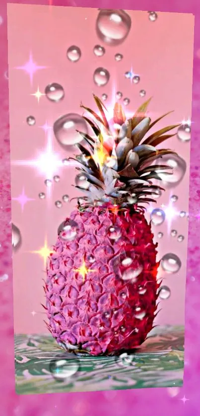 Vibrant pink pineapple with sparkles on a stylish mobile wallpaper.