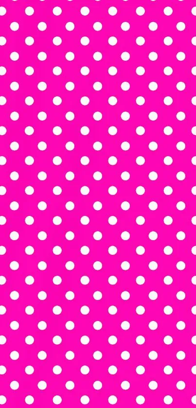 Vibrant pink polka dot wallpaper with white dots.