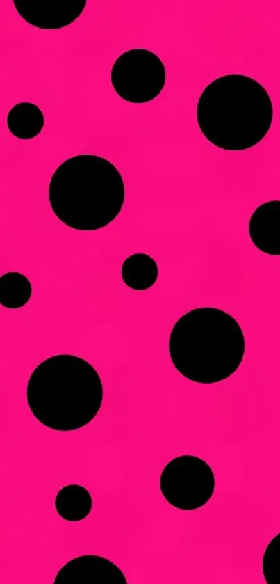 Vibrant pink wallpaper with bold black polka dots, perfect for a stylish phone display.