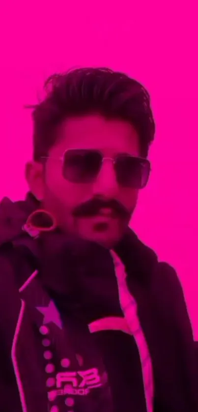 Pink tinted portrait of a stylish man with sunglasses.