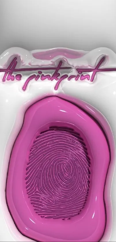 Artistic pink fingerprint wallpaper with the text 'the pinkprint' on a mobile screen.