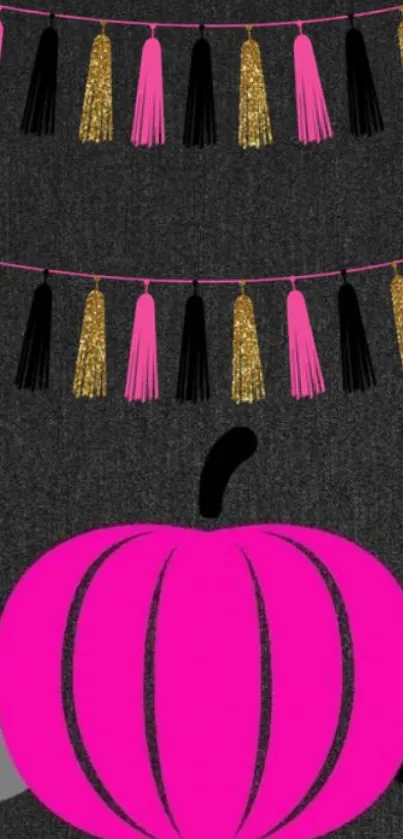 Mobile wallpaper featuring a pink pumpkin with tassel garlands.