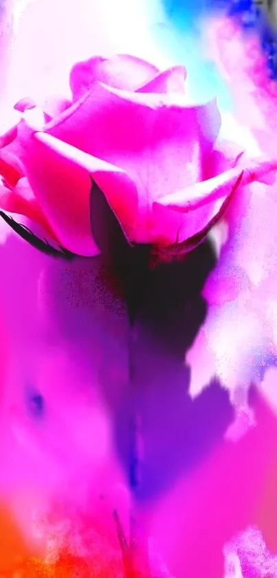 Vibrant pink rose artwork mobile wallpaper with colorful background.