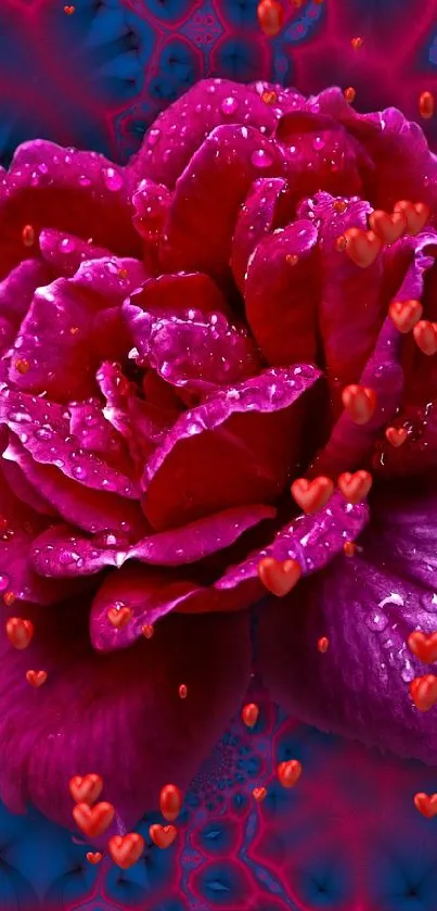 Vibrant pink rose with fractal background in digital art wallpaper.