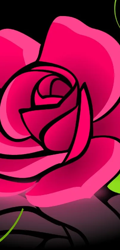 Vibrant pink rose illustration on black background wallpaper.