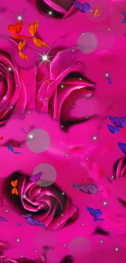 Vibrant pink roses arranged in a lush floral pattern for mobile wallpaper.