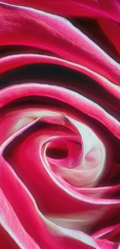 Close-up swirl of vibrant pink rose petals.