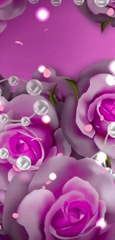 Pink rose wallpaper with pearls.